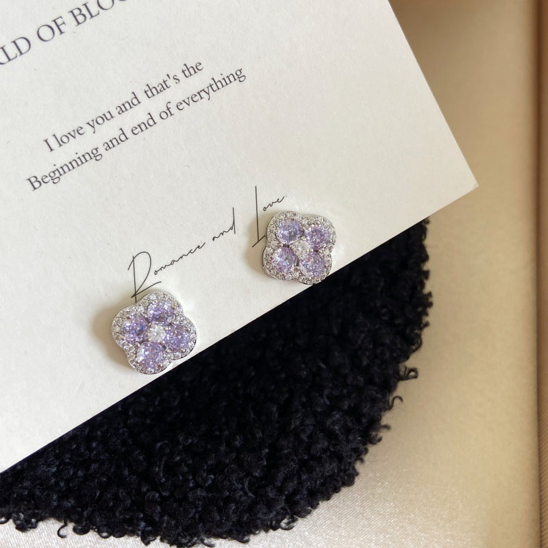 Mint Whimsy – Micro-Pavé Four-Leaf Flower Earrings