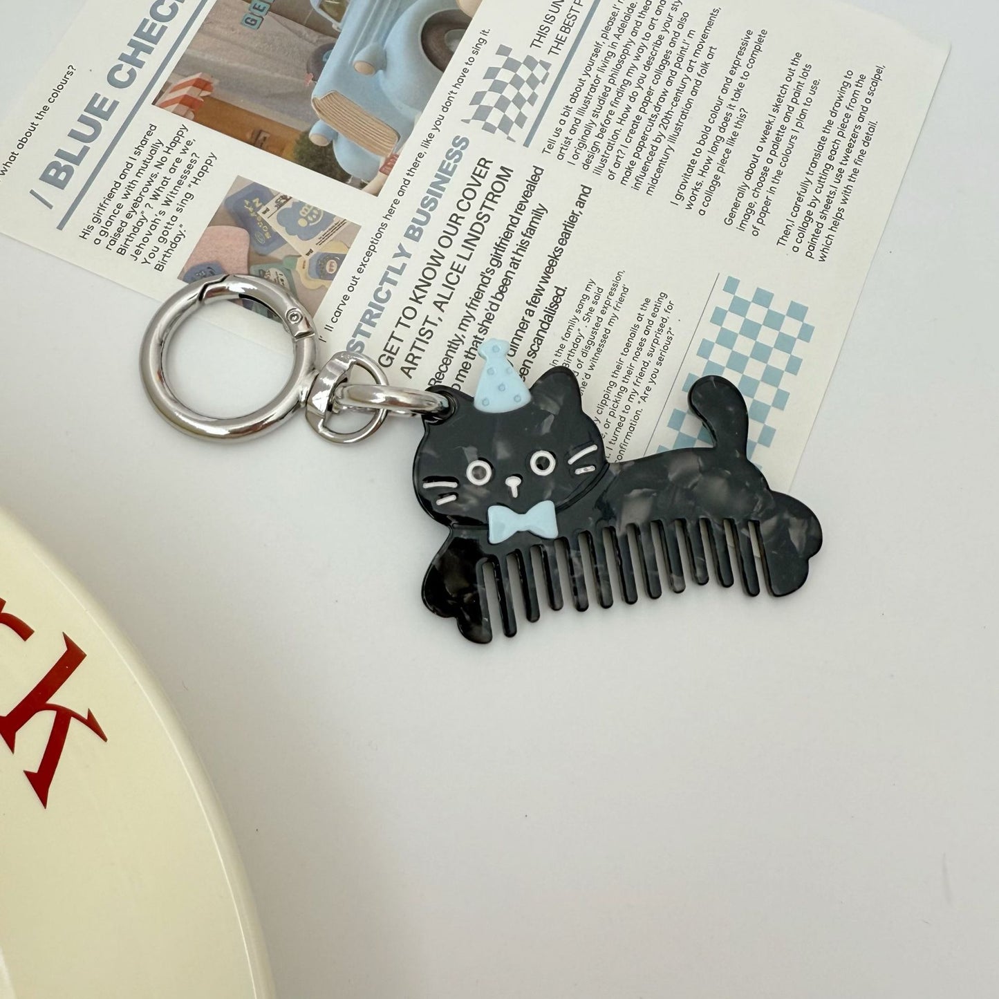 Cat Watermelon Acetate Comb Keychain