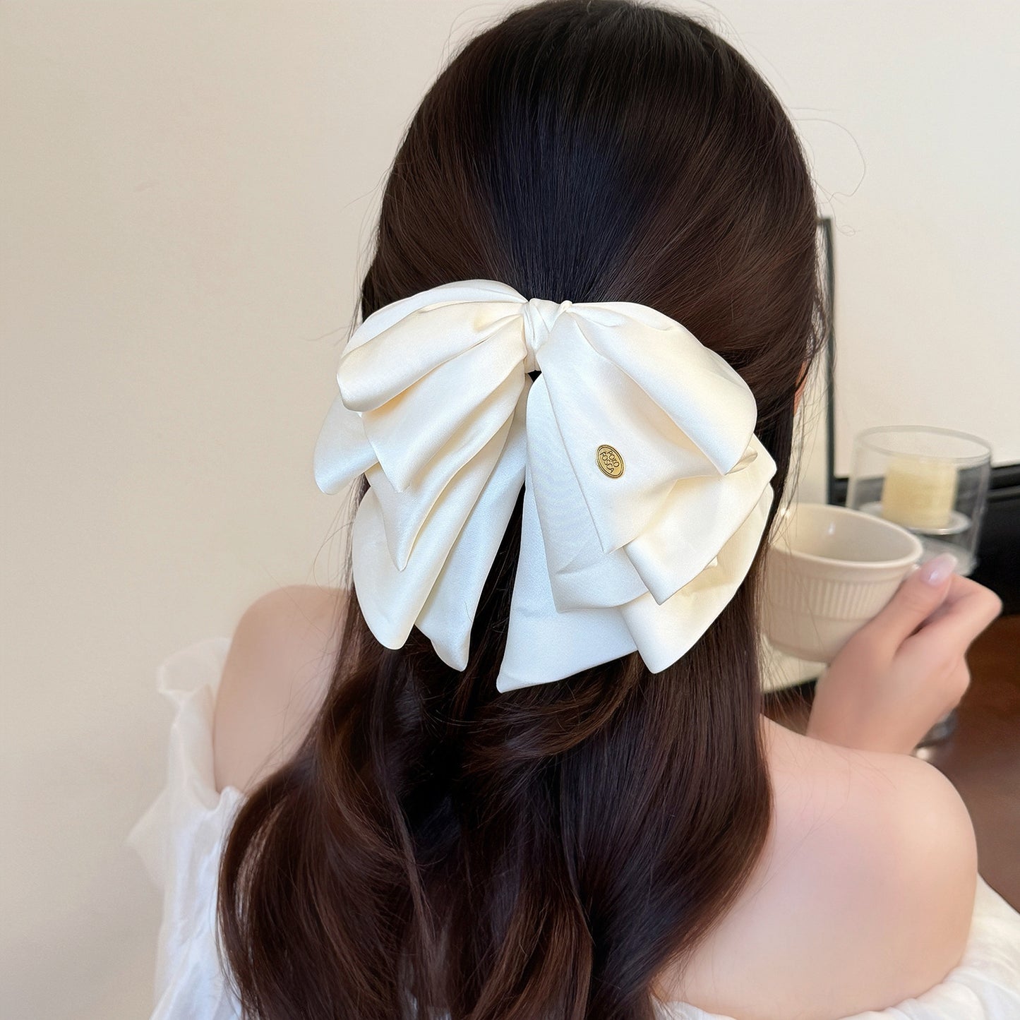 Satin Bow Layered Ponytail Clip