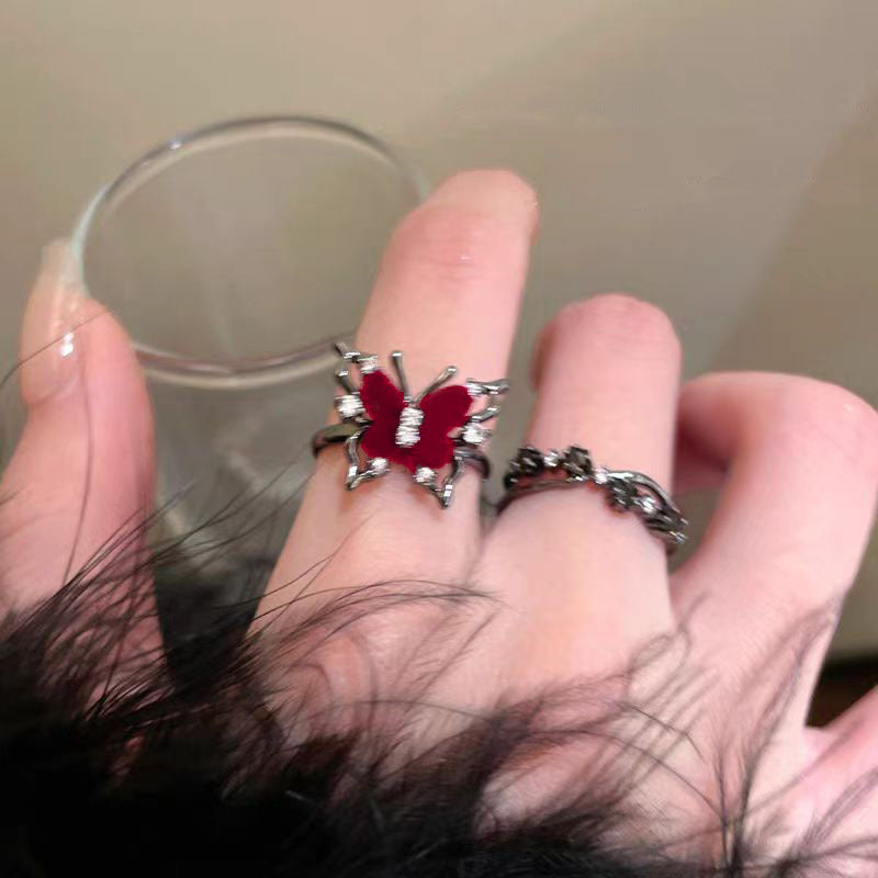 Gothic Butterfly Flower Ring