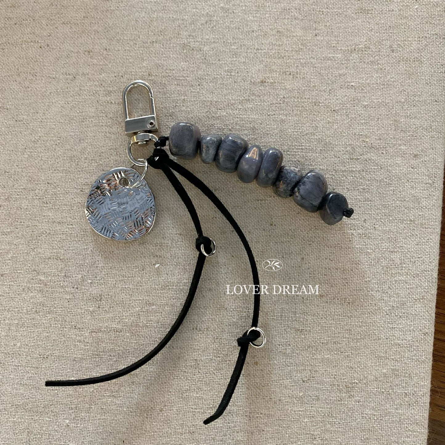 Stone Bead Feather Keychain