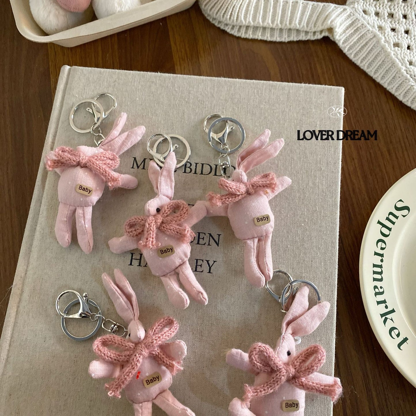 Pink Knit Bunny Bow Keychain