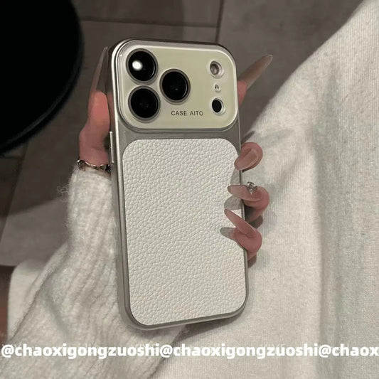 Vintage Litchi Texture Metal Frame iPhone Case
