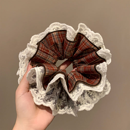 Korean Vintage Red Plaid Hair Scrunchie