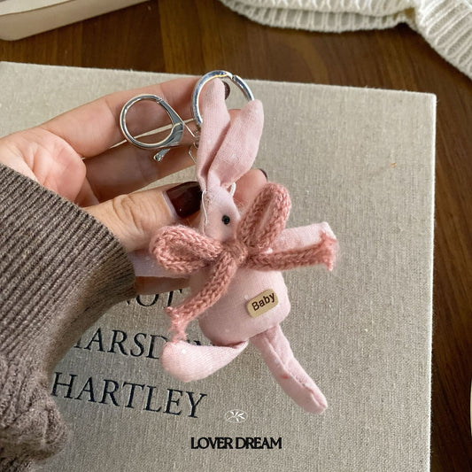 Pink Knit Bunny Bow Keychain