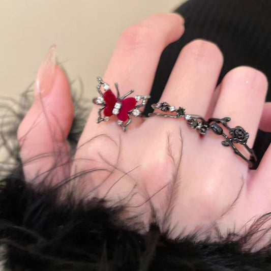 Gothic Butterfly Flower Ring