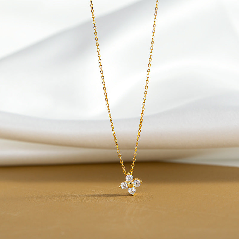Lucky Bloom – S925 Silver Clover Zircon Necklace