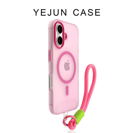 Color Block Magnetic Jelly iPhone Case with Wrist Strap