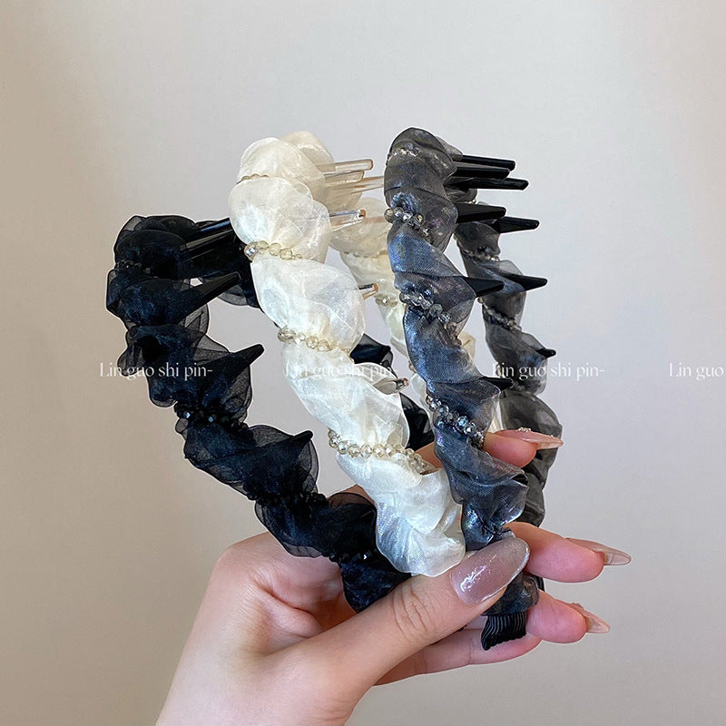 Pearl-Wrapped Mesh High-Top Headband