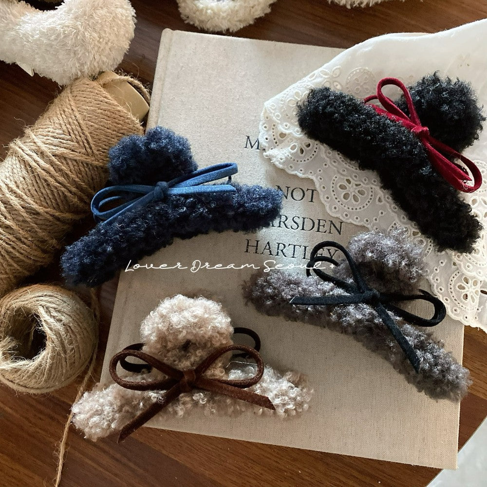 Velvet Bow Plush Hair Clip