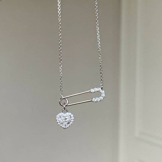 Pavé Heart Pin Necklace