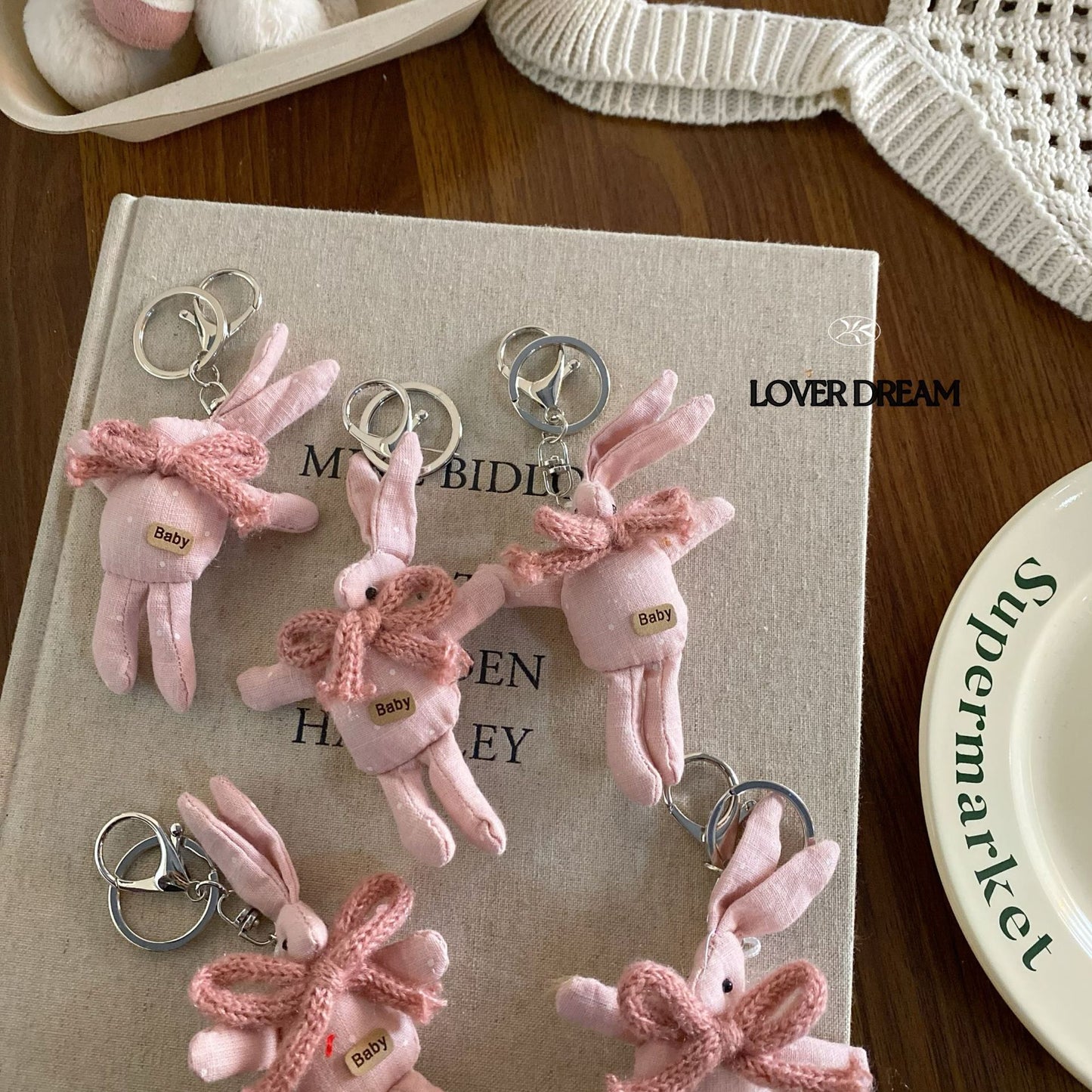 Pink Knit Bunny Bow Keychain