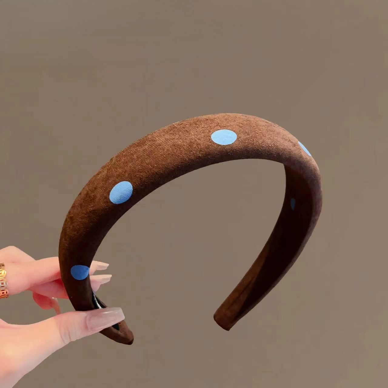 Korean Brown Polka Dot Hair Scrunchie