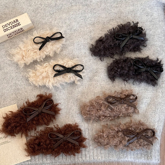 Cute Faux Shearling Bow Hair Clip