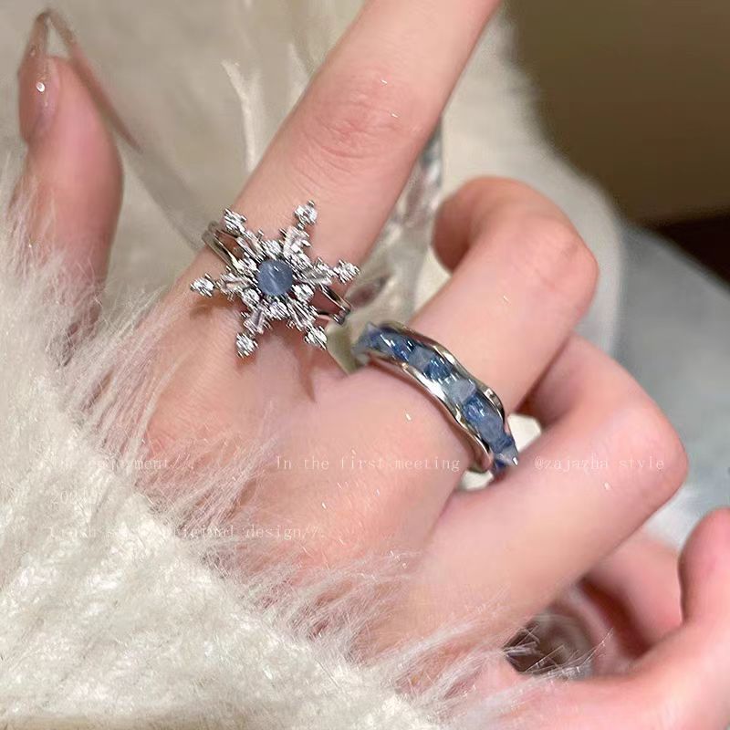 Blue Zircon Snowflake Ring