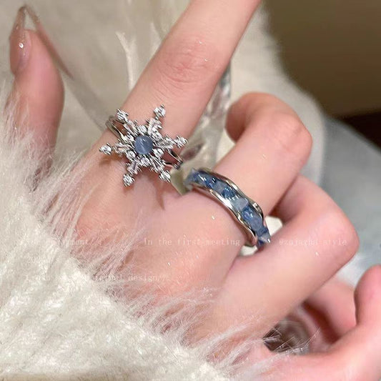 Blue Zircon Snowflake Ring