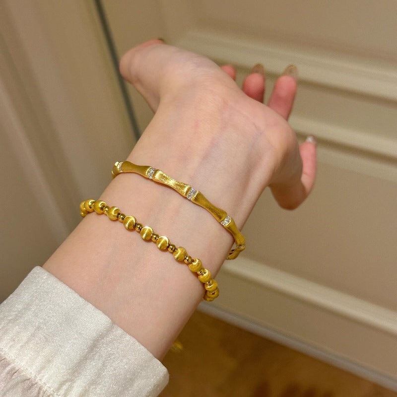 Bamboo Serenity — Brushed Two-Tone Gold & Silver Bangle