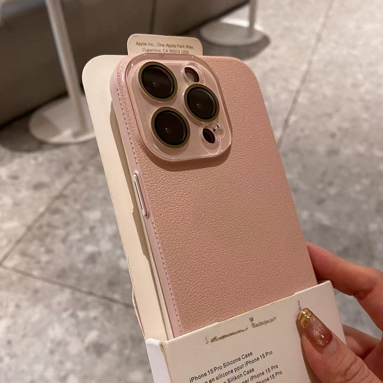 Blush Pink Litchi Texture iPhone Case with Lens Protection