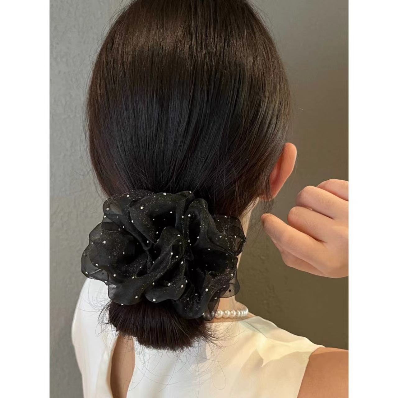 Large Rhinestone Organza Hair Scrunchie