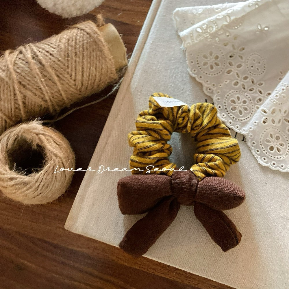 Brown & Ginger Stripe Bow Scrunchie