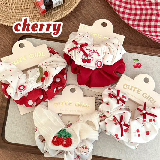 Red Cherry Bow Hair Scrunchie