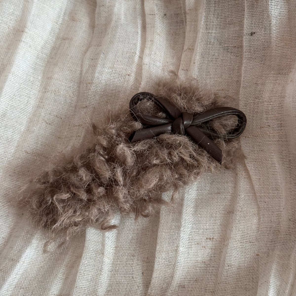 Fuzzy Bow PU Leather Hair Clip