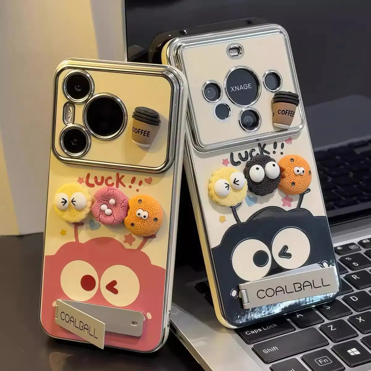 3D Plush Coalball & Coffee Mirror Stand iPhone Case