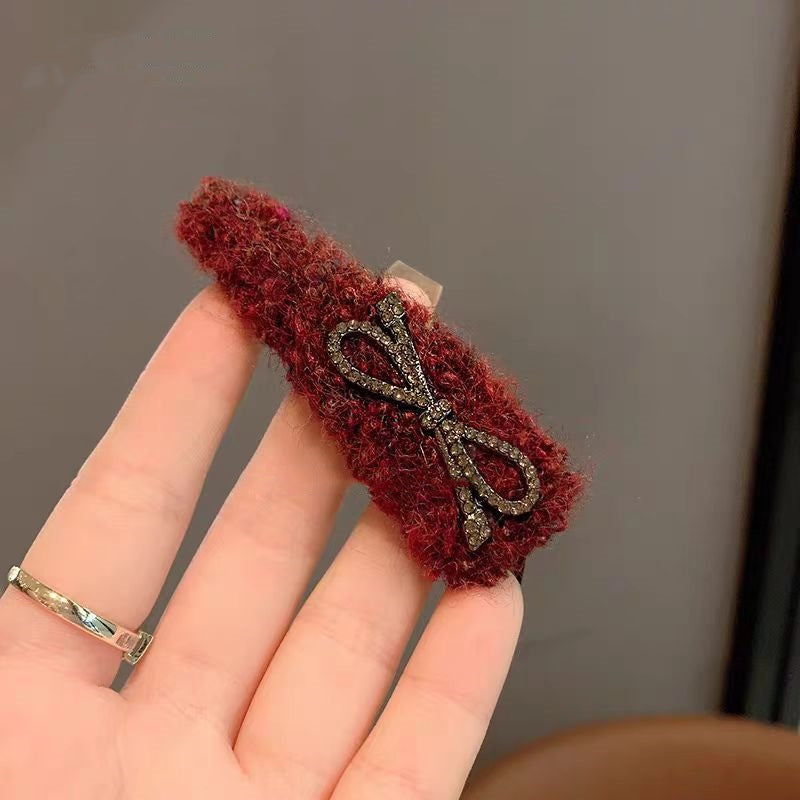 Knitted Bow Rhinestone Hair Clip