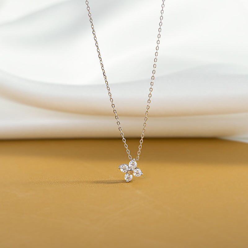 Lucky Bloom – S925 Silver Clover Zircon Necklace
