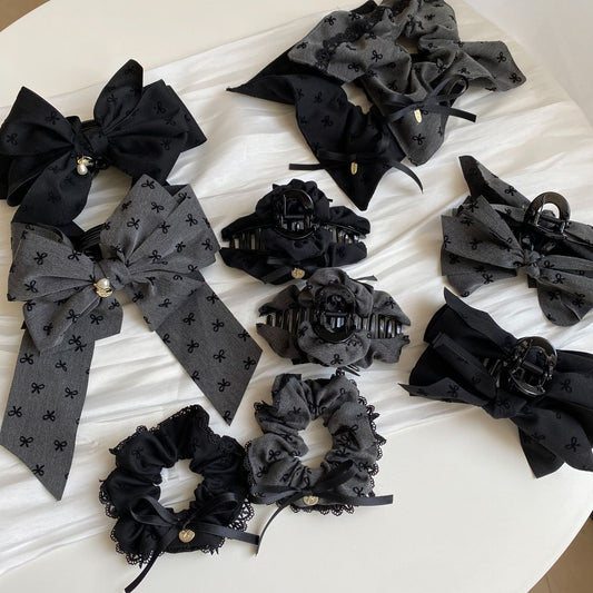 Gray Bow Fabric Hair Scrunchie