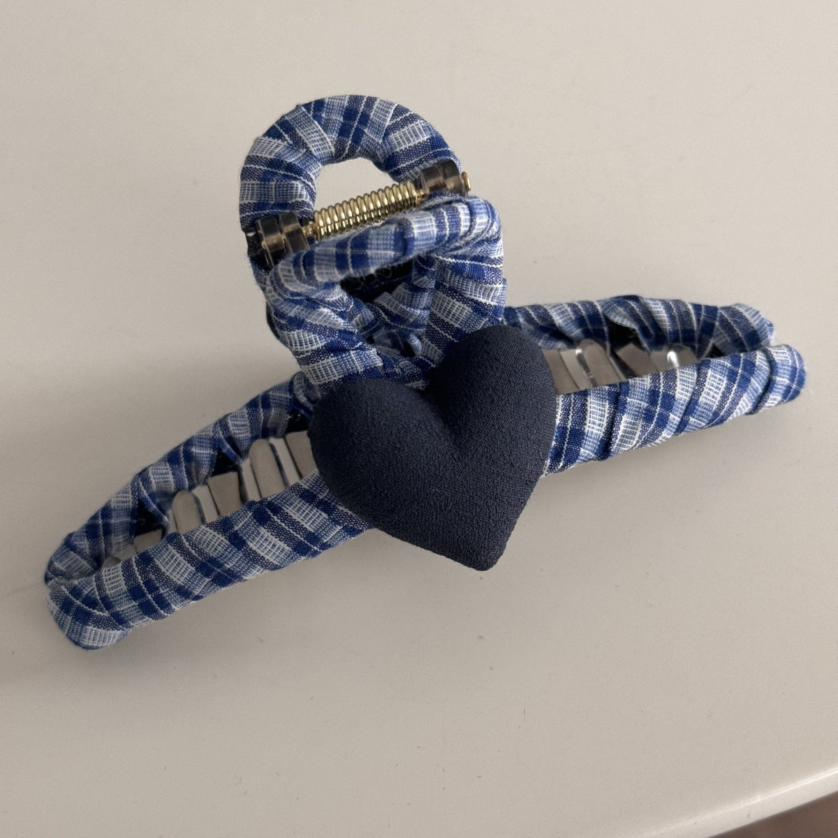 Blue-Gray Lace Plaid Hair Clip & Scrunchie