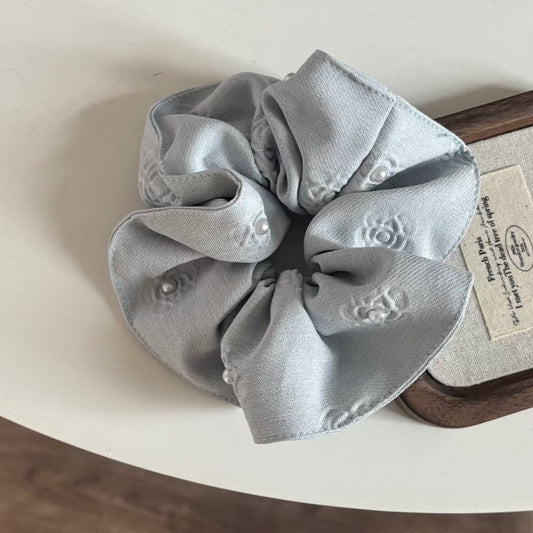 Embossed Floral Pearl Hair Scrunchie