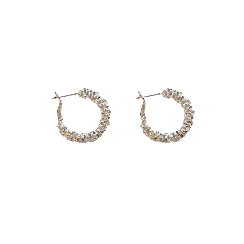 Shattered Moonlight — Textured Silver Hoop Earrings