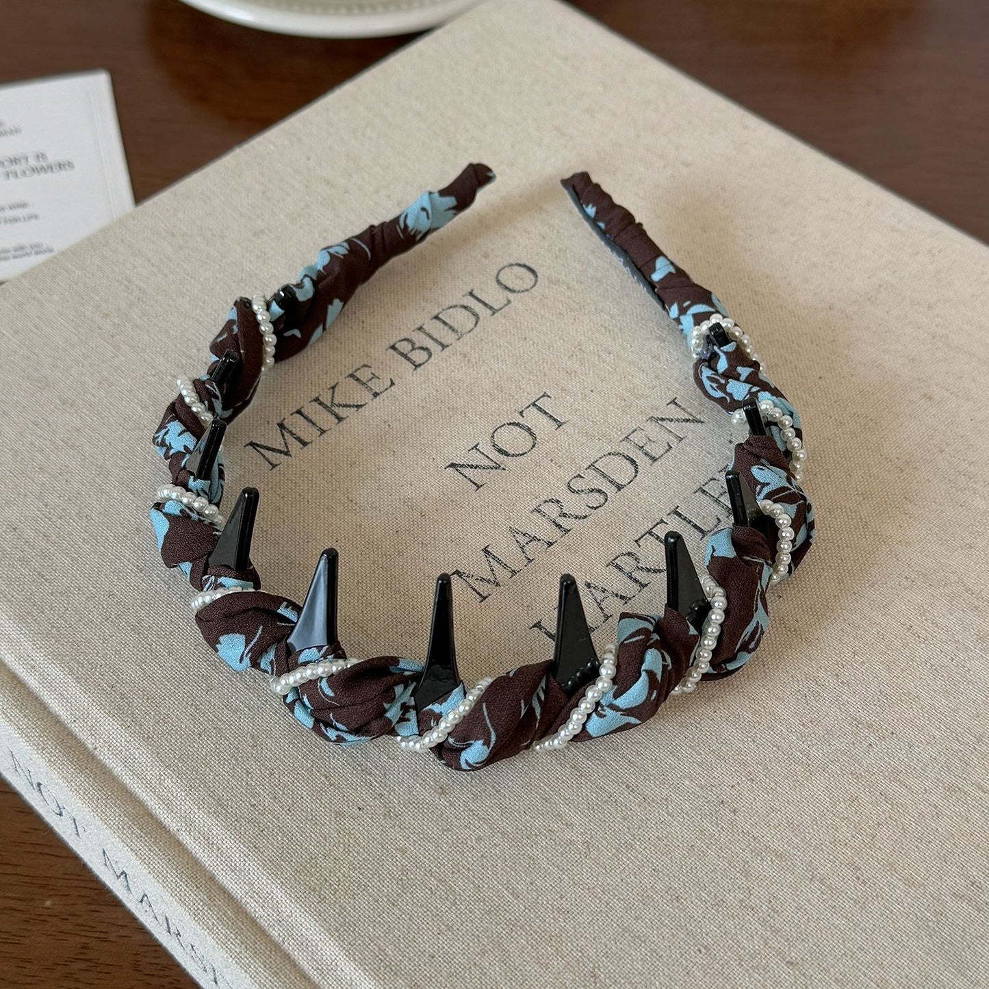 Pleated Pearl-Wrapped High-Top Headband