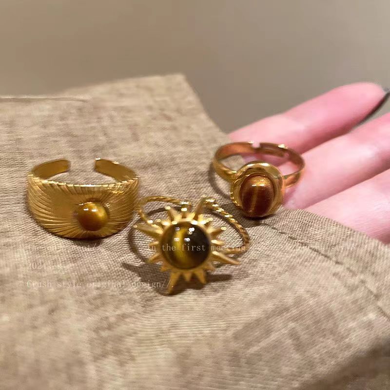 Gold Sunflower Tiger Eye Ring