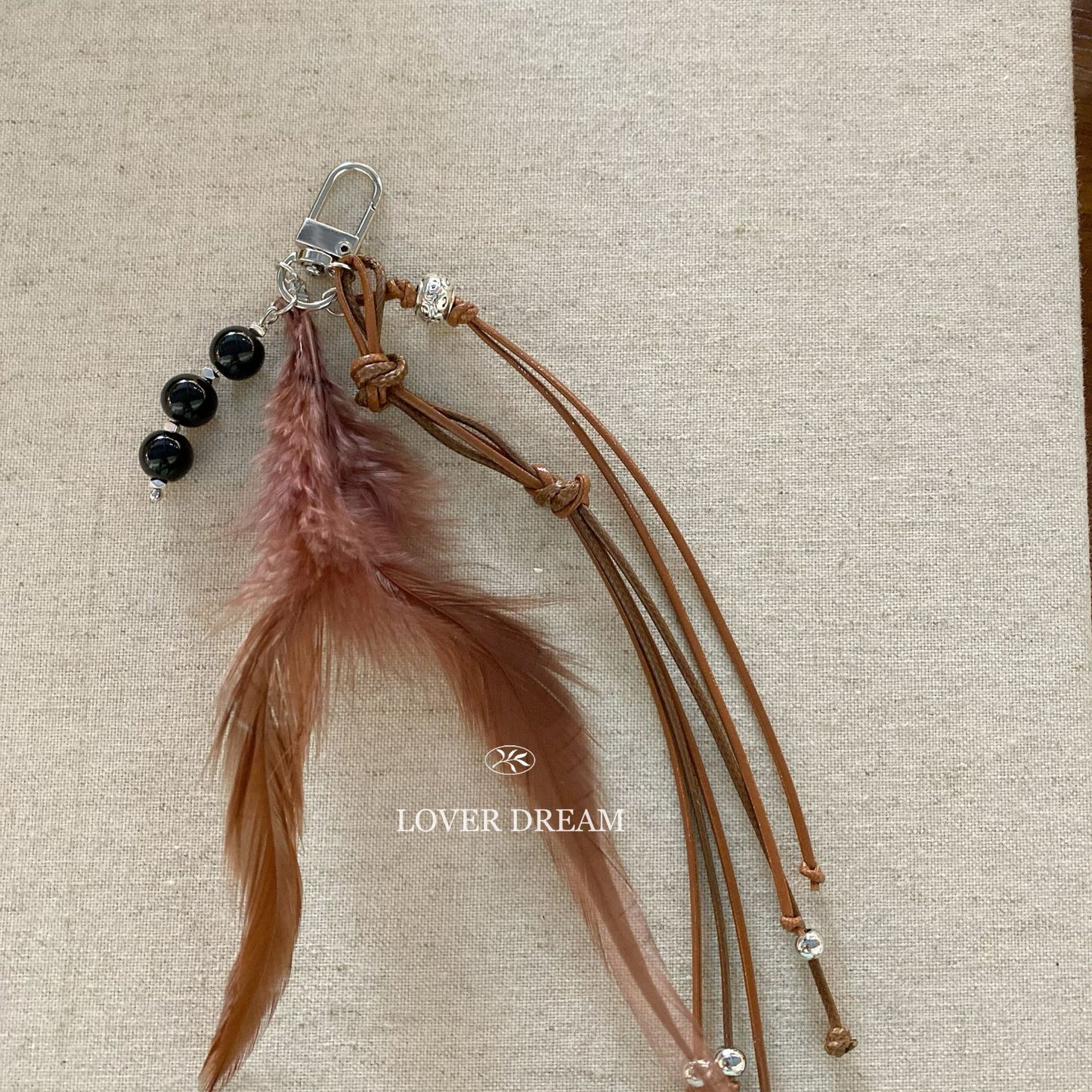 Stone Bead Feather Keychain