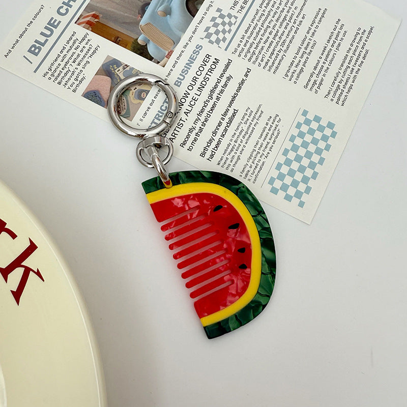 Cat Watermelon Acetate Comb Keychain