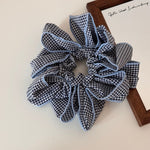 Korean Blue-Trim Plaid Scrunchie