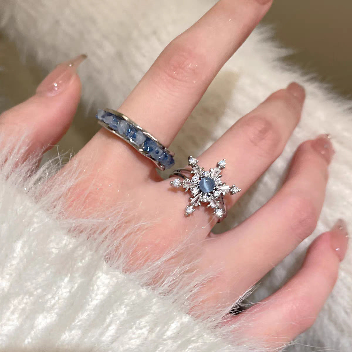 Blue Zircon Snowflake Ring