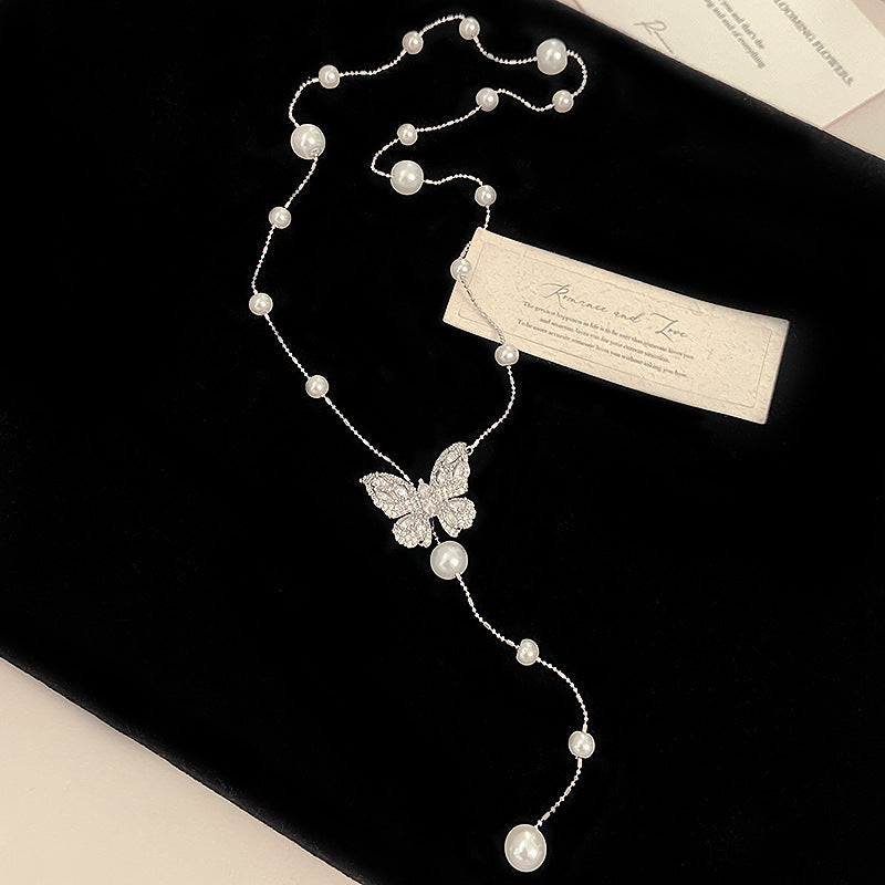 Butterfly Elegance – Zircon & Pearl Adjustable Necklace