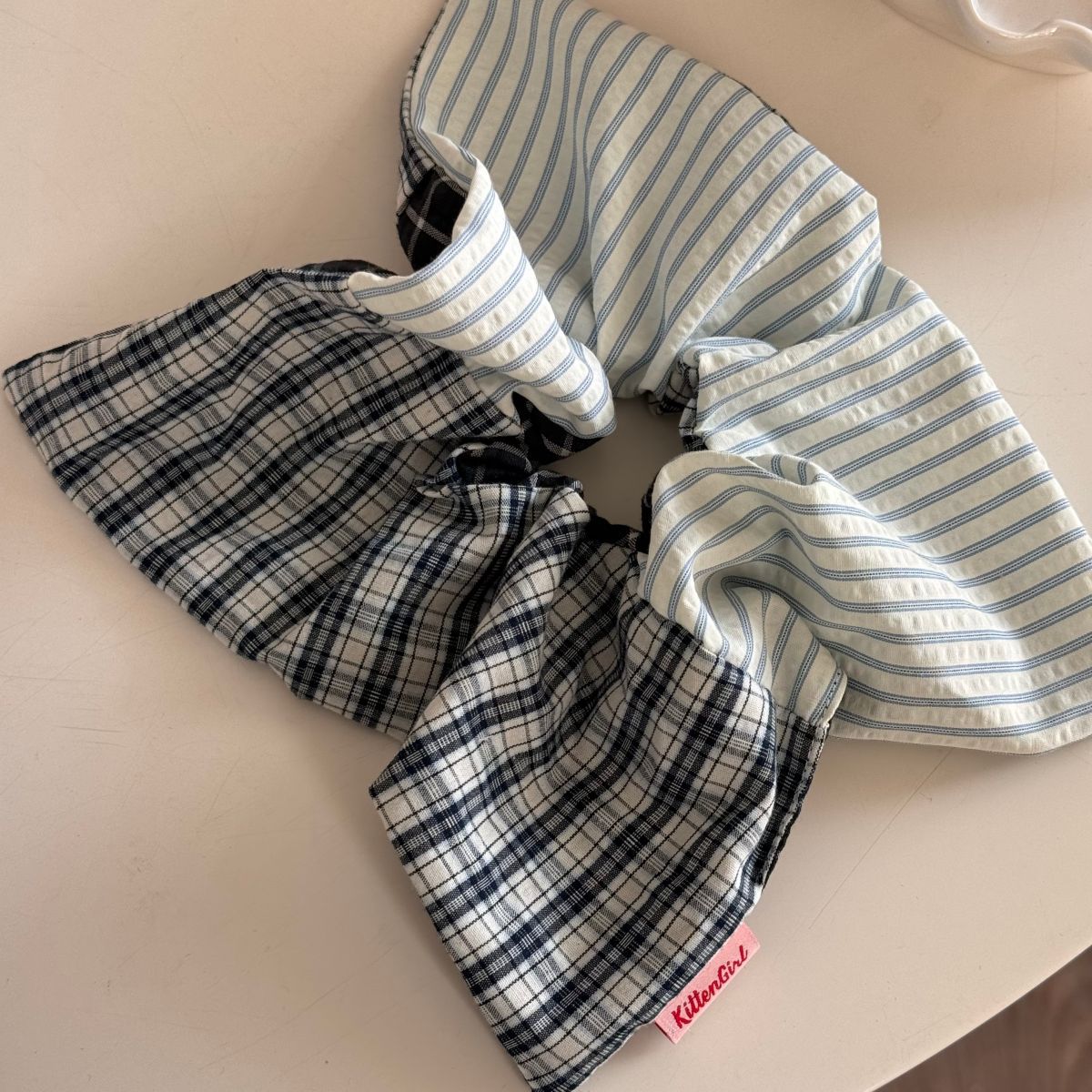 Two-Tone Stripe Plaid Handcrafted Scrunchie
