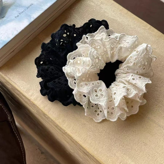 Embroidered Lace Ruffle Hair Tie