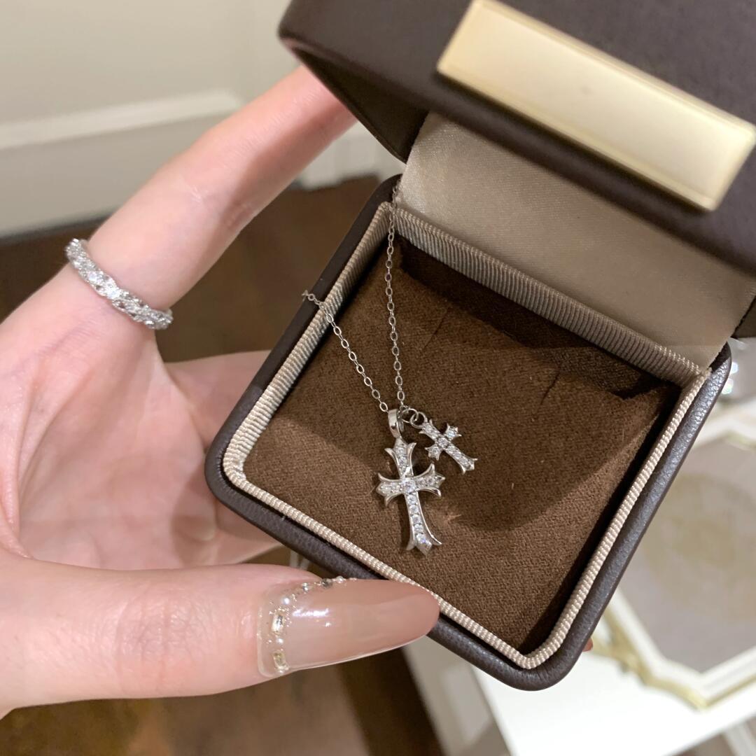 Eternal Faith – S925 Silver Double Cross Zircon Necklace