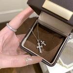 Eternal Faith – S925 Silver Double Cross Zircon Necklace