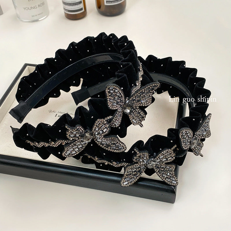 Black Pleated Bow High-Top Headband