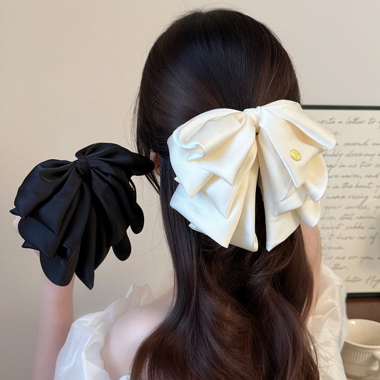 Satin Bow Layered Ponytail Clip