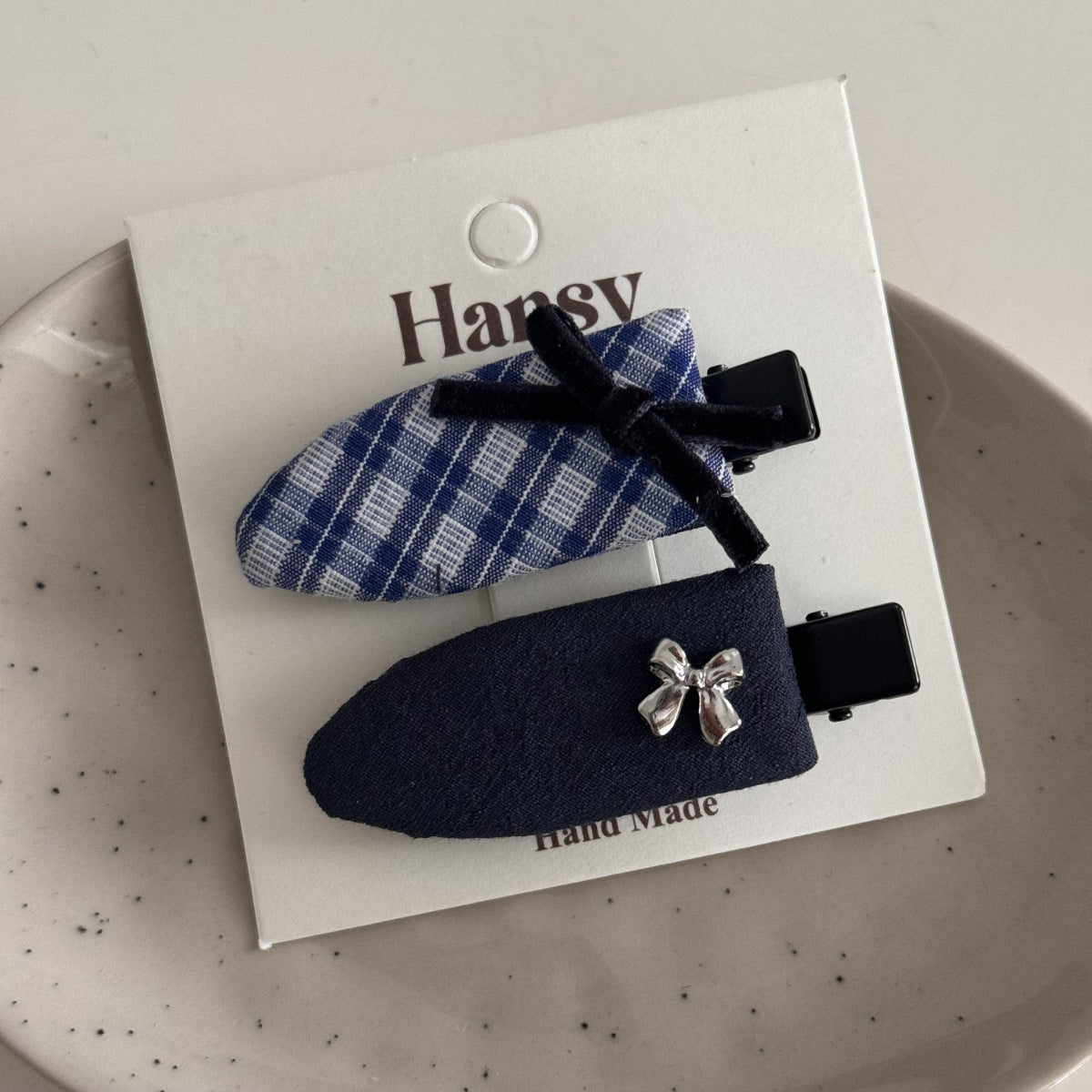 Blue-Gray Lace Plaid Hair Clip & Scrunchie