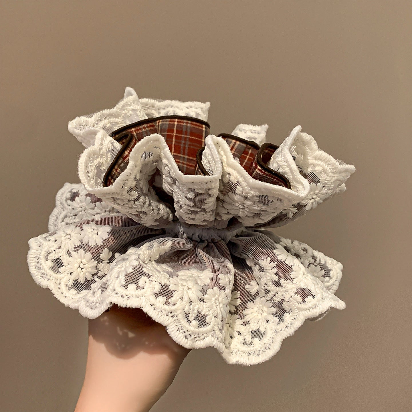 Korean Vintage Red Plaid Hair Scrunchie