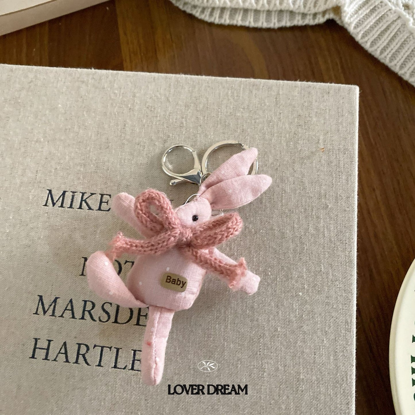 Pink Knit Bunny Bow Keychain