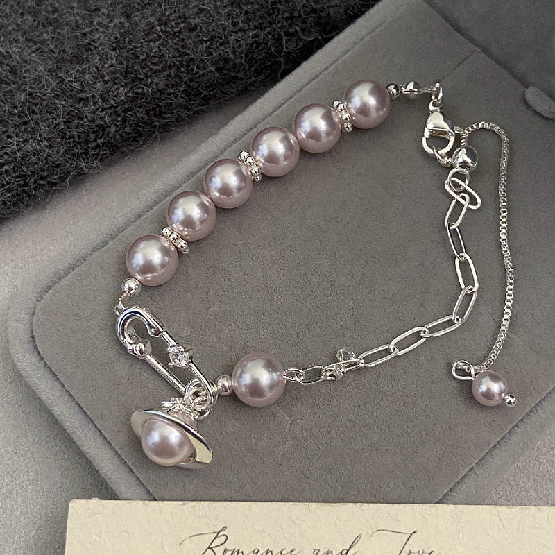 Rose Orbit – Manta Pearl Saturn Adjustable Jewelry Set